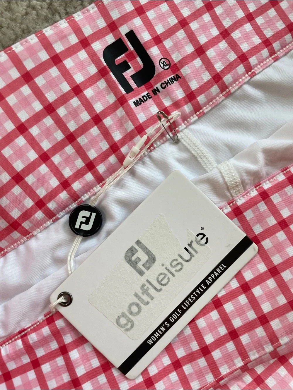 FootJoy Golfleisure Gingham Pink Red White Plaid Athletic Golf Skort Size XL